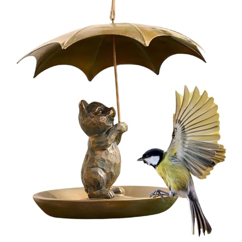 Yuemeuy Futterautomat Für Eichhörnchen Und Vögel Mit Regenschirm - Design Mit Haltendem Regenschirm -Motiv,Futterplatz Dekorativer Gartenschmuck Für Terrassen von Yuemeuy
