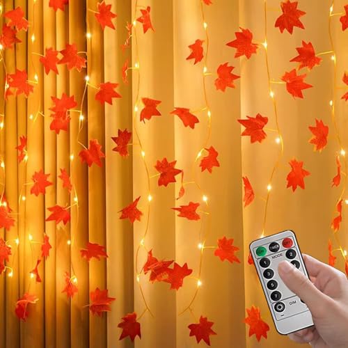 Yuemeuy Herbst Lichterkette,USB Ahornblätter Lichterkette Steckbar,Deko Beleuchtung Fernbedienung Ambiente 8 Modi | Innenbereich Außenbereich Wohnzimmer Schlafzimmer Büro Wanddekor von Yuemeuy