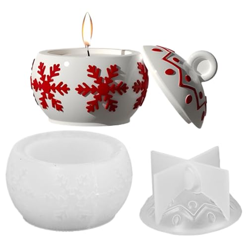 Yuemeuy Silicone Weihnachtsformen Mit Deckel - Christliche Süßigkeiten Behälter Form Mit Schneeflocken-Design | Wiederverwendbare Form Für Kunsthandwerk Kerzenhalter Schmuckkasten Präsentation Zuhause von Yuemeuy