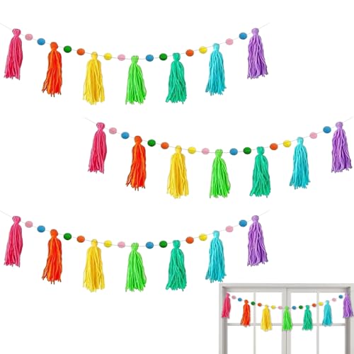 Yuemeuy Tassel Girlande Party Deko,3 Stück Bunte Boho Band Girlande,Saisonaler Schmuck für Decke Kindergarten Tür Bibliothek | Weihnachten Schule Kinderzimmer Wanddekoration von Yuemeuy