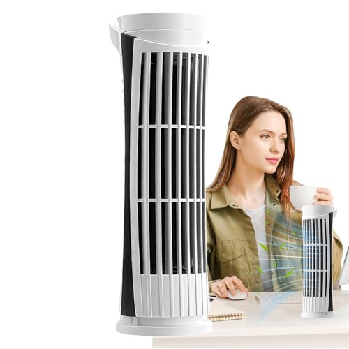 Yuemeuy Turmventilator für Schlafzimmer - USB Wiederaufladbarer Leiser Ventilator - Lamellenloser Leiser Turmventilator mit LED-Licht für Schlafzimmer, Wohnmobil, Schreibtisch, Studio, Garage, Auto von Yuemeuy