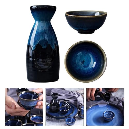 3 Stück Keramik Sake Becher, Blau sake set, porzellan sake schale für Zuhause Heiße oder Kalte Sake Kungfu Tee von Yuemuop
