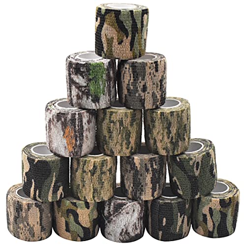 Yueser Outdoor Tarnband, 15 Rollen Camo Tape Stealth Camouflage Tape Selbstklebender Vliesstoff Band Camo Stretch Bandage für Outdoor Camping Fotografen Jäger Kamera Schutz 5cm x 4.5m von Yueser