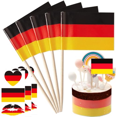 Yueser Deutschland Flagge Zahnstocher,200Stk Obstgabeln Deutschland Fahne Klein Spieße Fingerfood Food Picks Snack Piekser Cocktail Deko Cupcake Topper Toothpick für Olympische Eurovision Song Contest von Yueser
