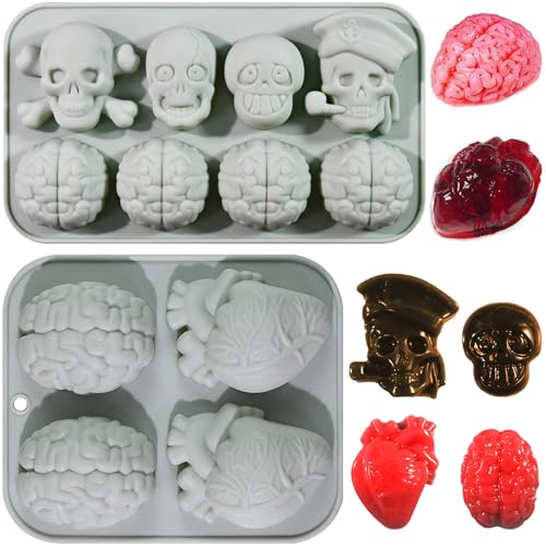Yueser Silikonform Halloween, 2 Stück Gehirn Puddingform Totenkopf Silikonform Halloween Backform Kuchenform Gehirn Form Silikon Eiswürfelform Halloween Pralinenform Silikon Schokoladenform Muffinform Yueser Silikonform Halloween, 2 Stück Gehirn Puddingform Totenkopf Silikonform Halloween Backform Kuchenform Gehirn Form Silikon Eiswürfelform Halloween Pralinenform Silikon Schokoladenform Muffinform von Yueser