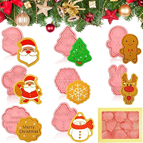 Yueser Weihnachten Ausstechformen,3D Ausstechformen,Weihnachtskeks Ausstecher,Keksausstecher,Plätzchen Ausstecher,Keksformen,Cookies Cutter,Ausstecher Stempel,Fondant Keksform,Plätzchenformen 8 Stück von Yueser