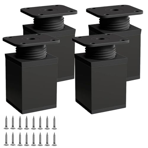 Yuexitech Verstellbare Möbelfüße Schwarz 100mm, 4er-Set Höhenverstellbare füße 0–20 mm, Möbelfüße Metall für Schränke, Sofas, Schreibtische, Tische & Betten von Yuexitech