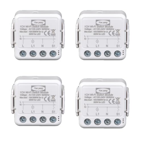 Tuya Wifi Smart Lichtschalter 1 Gang, Mini DIY Switch Relaismodul 16A, kompatibel mit Smart Life/Tuya App, (4) von Yueyang