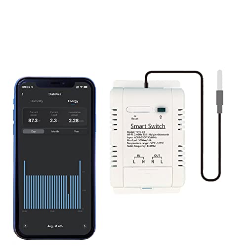 Yueyang WiFi-Temperaturschalter 16A/3500W und DS18B20 Wasserdicht Comsuptiom Energiesensor Überwachung für Alexa Tuya Smart Life Smart Life APP Smart und Fernbedienung (TH16+DS18B20) von Yueyang