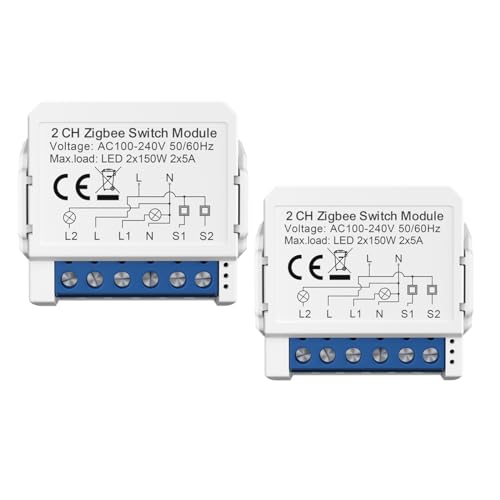 Yueyang ZigBee Smart Mini DIY Switch Modul kompatibel mit Smart Life/Tuya App, Alexa und Google Home,2 Gang funktioniert mit Zigbee 3.0 Gateway Hub (2) von Yueyang