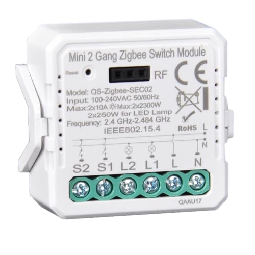 zigbee Smart Switch Intelligenter drahtloser Schalter Alexa-Modul Fernbedienung und Relais Smart Life / Tuya Control kompatibel mit Alexa 2 Gang, Tuya HUB ZIGBEE erforderlich (ZBSEC02) von Yueyang
