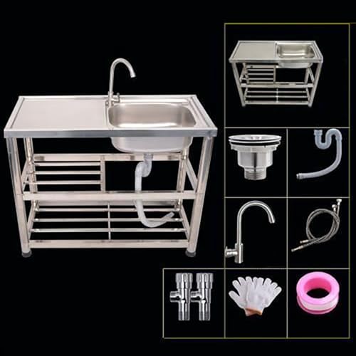 Yuezouikl Outdoor Edelstahl Spültisch Spüle Mobiles Waschbecken 1 Becken Spülbecken Mit Komplettem Zubehörsatz Freistehend Küchenspüle Ausgussbecken Für Camping Garage Garten Küche,80CM*45CM*80CM von Yuezouikl