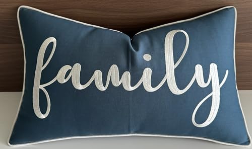 YugTex Kissenbezüge, Lendenwirbelkissen, Überwurfkissen, langes Kissen, Wohnzimmerkissen, Home Kissen, Zitat 12"x20" Family(Navy) skybl von YugTex