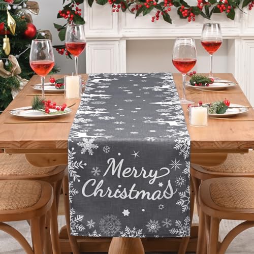 Yugarlibi Frohe Weihnachten Tischläufer Grau, Schneeflocke Wasserdicht Tischläufer, Moderne Leinen Look Rentier Zeder Waschbar Tisch Läufer für Winter Esstisch Küche Urlaub 35x183cm Yugarlibi Frohe Weihnachten Tischläufer Grau, Schneeflocke Wasserdicht Tischläufer, Moderne Leinen Look Rentier Zeder Waschbar Tisch Läufer für Winter Esstisch Küche Urlaub 35x183cm von Yugarlibi