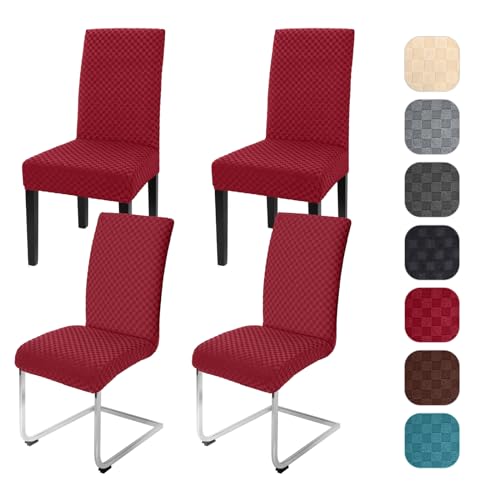 Yugarlibi Jacquard Stuhlhussen 4er Set Stretch Stuhlhussen Schwingstuhl Elastische Moderne Stuhlbezug Abnehmbarer Waschbarer Stühle Schutz für Küche Restaurant Bar Hotel Bankett (Bordeaux, 4 Stück) von Yugarlibi