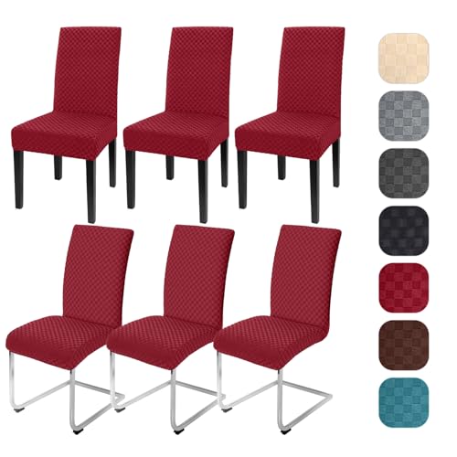 Yugarlibi Jacquard Stuhlhussen 6er Set Stretch Stuhlhussen Schwingstuhl Elastische Moderne Stuhlbezug Abnehmbarer Waschbarer Stühle Schutz für Küche Restaurant Bar Hotel Bankett (Bordeaux, 6 Stück) von Yugarlibi