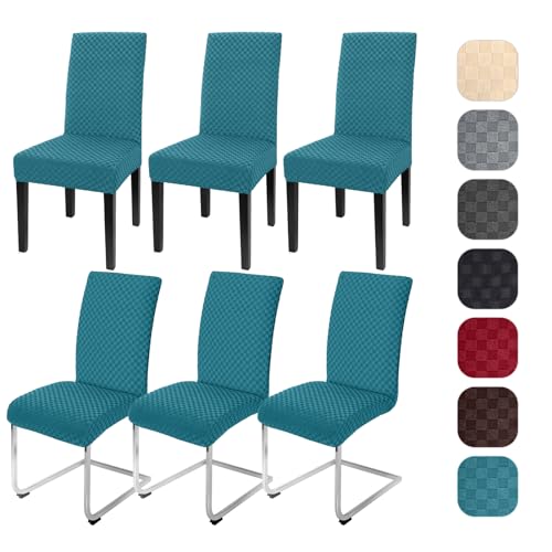 Yugarlibi Jacquard Stuhlhussen 6er Set Stretch Stuhlhussen Schwingstuhl Elastische Moderne Stuhlbezug Abnehmbarer Waschbarer Stühle Schutz für Küche Restaurant Bar Hotel Bankett (Pfauenblau, 6 Stück) von Yugarlibi