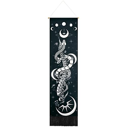 Yugarlibi Schlange Wandteppich Wandbehang Mond Sonne Wandteppiche Skelett Mondphasen Tarot Galaxie Wandtuch Fledermäuse Blumen Wandkunst für Schlafzimmer Wohnzimmer Schlafsaal Schwarz 130x32.5cm von Yugarlibi