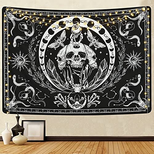 Yugarlibi Skelett Wandteppich, Schädel Schwarz Wandbehang Schlange Motte Wandtuch Ästhetik Wandkunst-dekor Hippie Tapisserie für Schlafzimmer Wohnzimmer, 150x130cm Yugarlibi Skelett Wandteppich, Schädel Schwarz Wandbehang Schlange Motte Wandtuch Ästhetik Wandkunst-dekor Hippie Tapisserie für Schlafzimmer Wohnzimmer, 150x130cm von Yugarlibi
