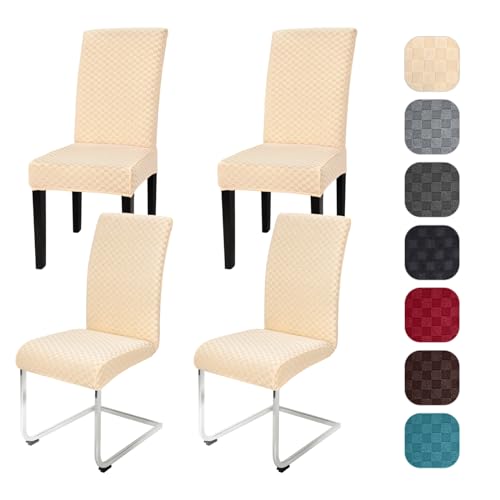 Yugarlibi Stuhlhussen 4er Set Stretch Stuhlhussen Schwingstuhl Elastische Moderne Jacquard Stuhlbezug Abnehmbarer Waschbarer Stühle Schutz für Küche Restaurant Bar Hotel Bankett (Beige, 4 Stück) von Yugarlibi