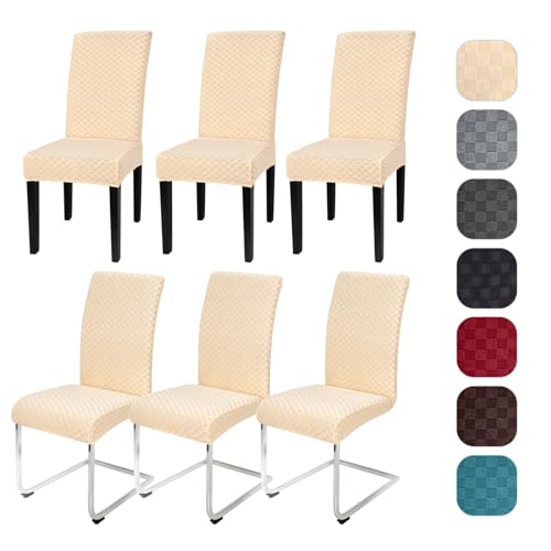 Yugarlibi Stuhlhussen 6er Set Stretch Stuhlhussen Schwingstuhl Elastische Moderne Jacquard Stuhlbezug Abnehmbarer Waschbarer Stühle Schutz für Küche Restaurant Bar Hotel Bankett (Beige, 6 Stück) von Yugarlibi