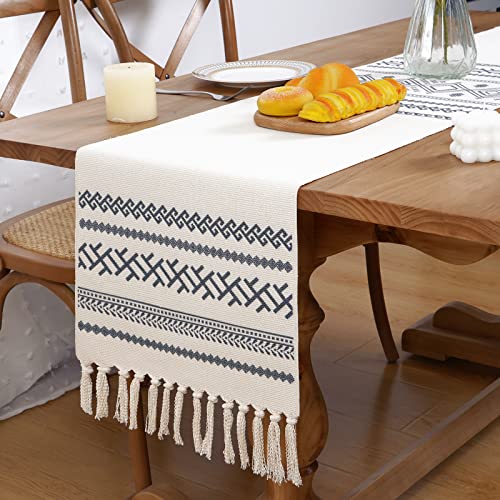 Yugarlibi Tischläufer Grau Modern mit Geometrisch Muster Gewebte rutschfest Boho Tischläufer Marokko Quasten Moderne Tischläufer für Esstisch Zimmer Party Hochzeit Bankett Urlaub, 35x180cm von Yugarlibi