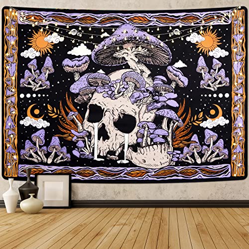Yugarlibi Totenkopf-Tapisserie, violetter Pilz, Wandbehang, Skelett, Wandteppich, Mond, Sonne, Wandtuch, Wandkunst für Schlafzimmer, Wohnzimmer, 150 x 130 cm Yugarlibi Totenkopf-Tapisserie, violetter Pilz, Wandbehang, Skelett, Wandteppich, Mond, Sonne, Wandtuch, Wandkunst für Schlafzimmer, Wohnzimmer, 150 x 130 cm von Yugarlibi