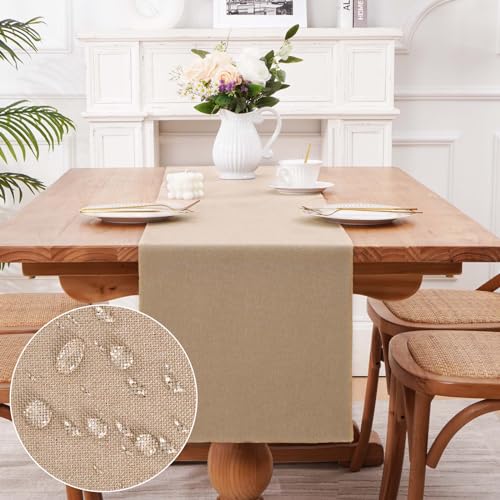 Yugarlibi Wasserdichter Tischläufer Beige Khaki Modern Waschbare Dekorative Tischläufer Wasserabweisende Leinen Polyester Tischläufer für Küche Esszimmer Party Khaki 35x183cm von Yugarlibi