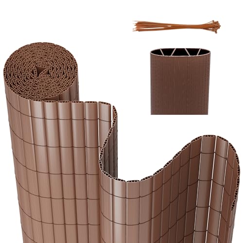 Yugodex PVC Sichtschutzmatte Sichtschutzzaun 90 x 400 cm Standard Sichtschutz W-Struktur Verstärkung Innen, Balkonverkleidung mit Kabelbindern Windschutz Wetterfest, Braun von Yugodex