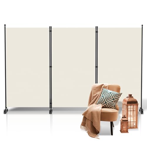 Yugodex Paravent Raumteiler Klappbar Freistehend Trennwand, Paravent auf Rollen, Umkleide Sichtschutz Raumtrenner 3 Teilig 263x181 cm, Paravent für Balkon, Büros, Wohnzimmer (Beige) von Yugodex
