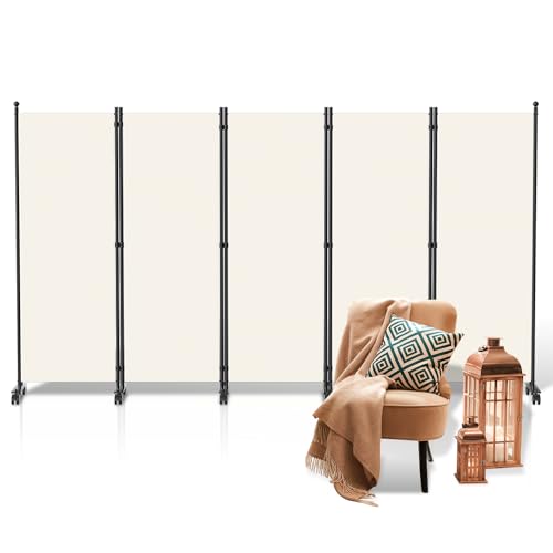 Yugodex Paravent Raumteiler Klappbar Freistehend Trennwand, Paravent auf Rollen, Umkleide Sichtschutz Raumtrenner 5 Teilig 284x181 cm, Paravent für Balkon, Büros, Wohnzimmer (Beige) von Yugodex