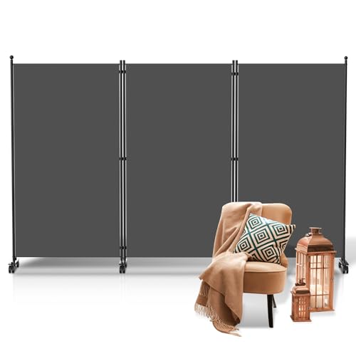 Yugodex Raumteiler Klappbar Freistehend Trennwand, Paravent auf Rollen, Umkleide Sichtschutz Raumtrenner 3 Teilig 263x181 cm, Paravent für Balkon, Büros, Wohnzimmer Anthrazit von Yugodex