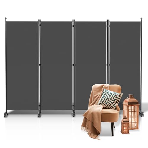 Yugodex Raumteiler Klappbar Freistehend Trennwand, Paravent auf Rollen, Umkleide Sichtschutz Raumtrenner 4 Teilig 228x181 cm, Paravent für Balkon, Büros, Wohnzimmer Anthrazit von Yugodex