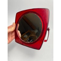 Mid Century Roter Kosmetikspiegel Plastik/Retro Tischspiegel Space Age Spiegel Doppelspiegel Vintage Schreibtischspiegel Jugoslawien 1970 70Er Jahre von Yugoslovanka