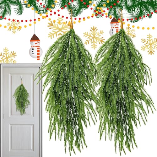 Künstlicher Kiefernkranz,Weihnachtskranz aus Kunstkiefer - 2 Stück Künstliche Kieferngirlande Deko 66cm Für Geländer Terrasse Tisch Wand Kamin Tür Treppe von Yugugomo