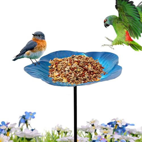 Vogelbad Schale - Vogelfutterspender Mit Tablett Und Schale Für Draußen,Blaue Blumenform Für Garten Terrasse Rasen von Yugugomo