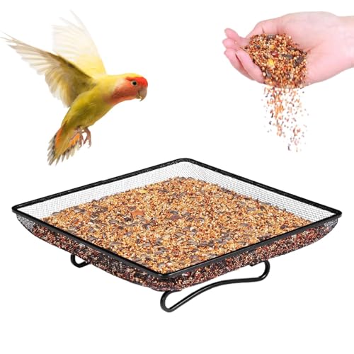 Vogelfutterstation Für Draußen | Bodennah Kolibri-Futterstelle Mit Metallgitter,Metall Futterstation Quadratisches Netz Tablett, Futterspender Für Gartendeko Kaninchen Eichhörnchen von Yugugomo