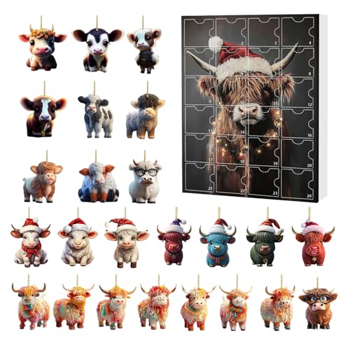Weihnachts Countdown Kalender,2D Acrylik Hochlandrind Weihnachtsornamente | 24-tägiger Countdown Kalender Dekoration für Auto Innenspiegel Tür Wand Party Tannenbaum Weihnachts Countdown Kalender,2D Acrylik Hochlandrind Weihnachtsornamente | 24-tägiger Countdown Kalender Dekoration für Auto Innenspiegel Tür Wand Party Tannenbaum von Yugugomo