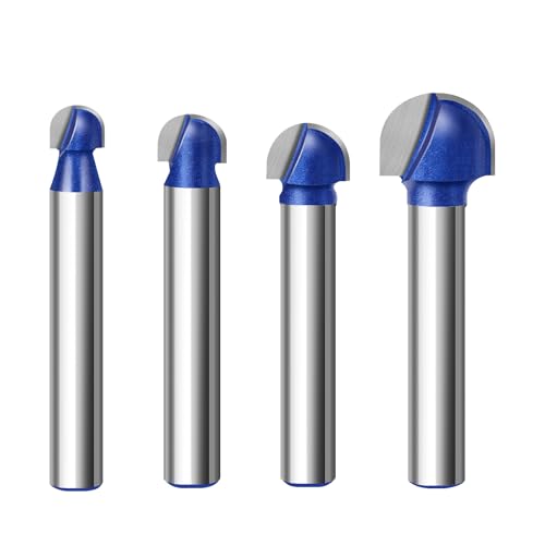 Yuhtech 4PCS 6mm Round Nose Cove Core Box Router Bit Set, Woodworking Milling Cutter Tool Set, Carbide Tipped Round Nose DIY Tool (6.35mm, 7.96mm, 9.52mm, 12.7mm Cutting Diameter)(6 mm) von Yuhtech
