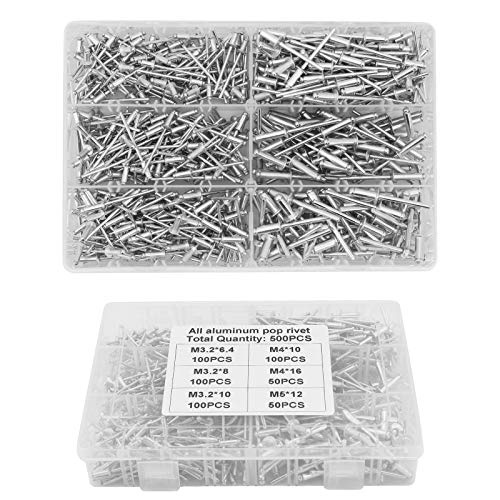 Yuhtech Aluminium Blindnieten, 500 Pcs M3.2 M4 M5 Blindnieten Sortiment Popnieten in 6 Verschiedenen Größen im Sortimentskasten Popnieten Set Pop Nieten Alu Blindnieten Sortiment von Yuhtech