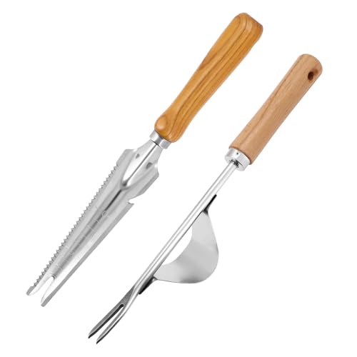Yuhtech Hand Weeder Unkrautgabel Jäter Werkzeug, LöWenzahnstecher mit Stiel, Unkrautstecher Distelstecher für Unkraut, Edelstahl Manueller Unkrautjäter Wurzeljäter Gartengerät von Yuhtech