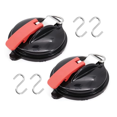 Yuhtech Saugnapf Camping Set, 2 Stück Saugnapf Stark mit 4 S-Haken, Multifunktionaler Auto Saugnapf, Perfekt für Camping Befestigung von Gepäckplanen, Zelte, Auto Spanner von Yuhtech