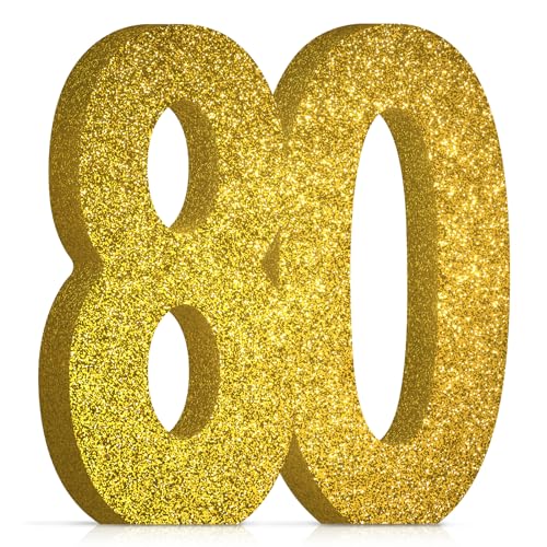 Deko 80 Geburtstag Männer Und Frauen, Goldene Glitter 80. Geburtstag Mittelstück Tischdeko Geburtstag, 80 Geburtstag Party Deko Supplies, Geschenke Für Männer Frauen Geburtstag von Yuhudany