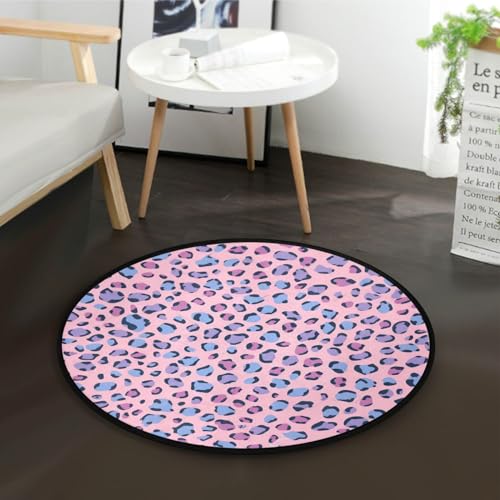 Circle Rug Teppich, 91 cm, Lavendel-Punkte, blau-rosa, Leopardenmuster, rutschfest, rund, für Schlafsaal, Schlafzimmer, Wohnzimmer, Heimdekoration, 91 cm Durchmesser von Yuiboo