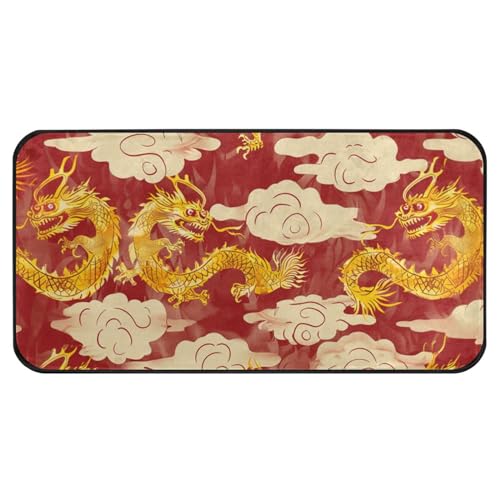 Waschküchenteppich, traditionelle chinesische Drachen, Rotgold, rutschfeste Bodenmatten, Wasch- und Trockner-Teppich für Waschraum, Schlamm, Waschküche, 99 x 50 cm von Yuiboo