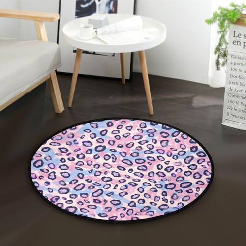 Weicher Teppich, 91 cm, rund, blau-rosa, Leopardenmuster, Lavendel-Punkte, runder Teppich für Küche, Büro, weicher kleiner Flächenteppich für Wohnzimmer, 91 cm von Yuiboo