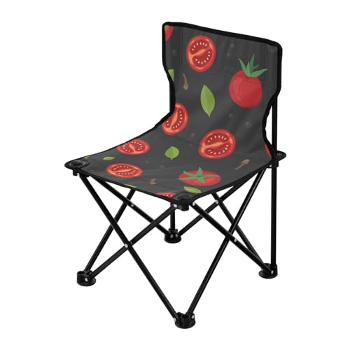 Yuiboo Faltbarer ultraleichter Campingstuhl, rote Tomaten, Gewürze, schwarz, ultraleicht, kompakt, mit Tragetasche, tragbarer Stuhl zum Warten in der Schlange für Reisen von Yuiboo