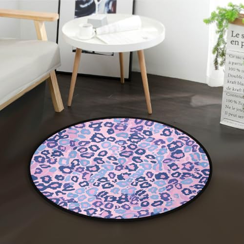 Yuiboo Runder Teppich Rosa Blau Leopard Lavendel Punkte rutschfeste Bodenmatte für stark frequentierte Bereiche im Wohnzimmer Schlafzimmer von Yuiboo