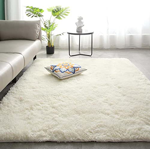 Yuing Superweicher, flauschiger Teppich, zottelig, ultra-flauschige Teppiche, waschbar, groß, rechteckig, Bodenmatte für Schlafzimmer, Schlafsaal, Heimdekoration (weiß, 160 x 230 cm) von Yuing