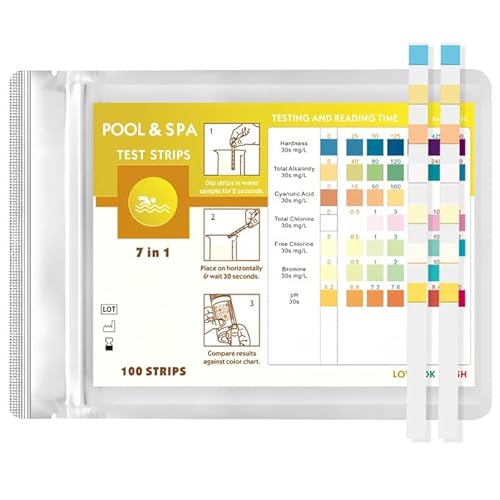 100 Pool Tester pH und Chlor, 7 IN 1 Pool Teststreifen, Wassertester für Pools, pH Wert Teststreifen Wassertest, Teststreifen pool, Pooltester Chlor und pH, Einfache Überprüfung der Wasserqualität von Yuio